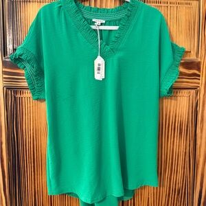 JODIFL Kelly Green Ruffled Blouse-Size M